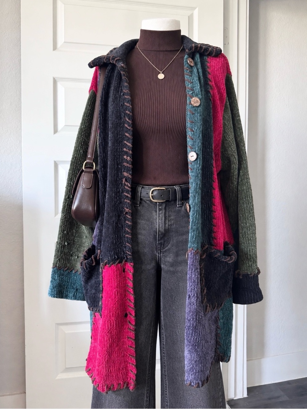 Vintage 80s/90s White Stag Oversized Woman Colorblock Patchwork Whipstitch Cardi